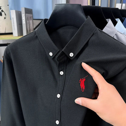 Luxury Goods High-end Embroidery 100% Pure Cotton Long Sleeved Shirt Men's New Shirt Men's Casual Loose Top Business Men
