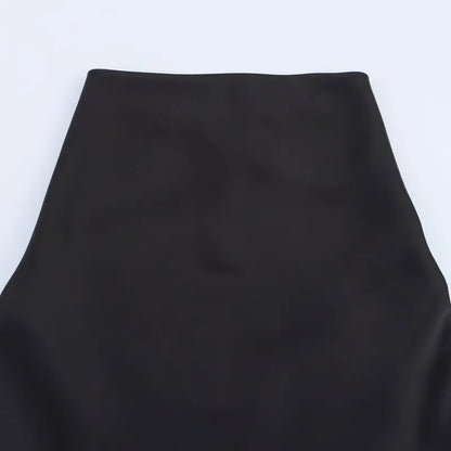 Silk Satin Texture Summer New Arrival Women's  Dr Hanging Ne Collar Gown Soft A-Line Skirt High Waist Pure Color