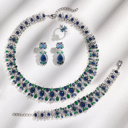 2023 New Fashion 4-Piece Turquoise Dubai Women's Wedding Jewelry Set Nigeria Africa Necklace Earring Set