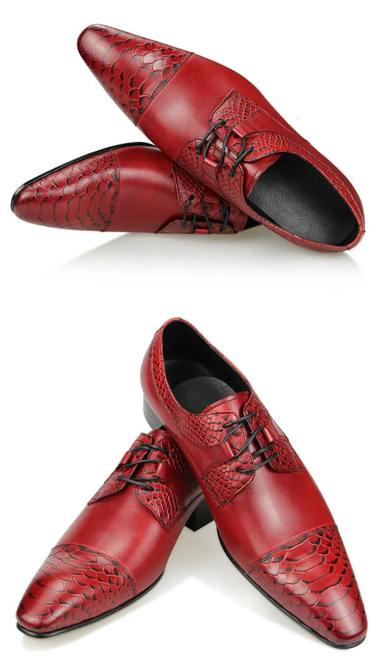 Wedding Red Shoes For Men Lace Up Fashion Derby Shoes Formal Business Office Genuine Leather Pointed Toe Dress Man Shoe