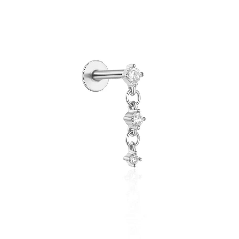 1PC 925 Sterling Silver Crown Horse Eye Zircon Heart Flat Head Cartilage Piercing Stud Earring For Women Claasic Earring