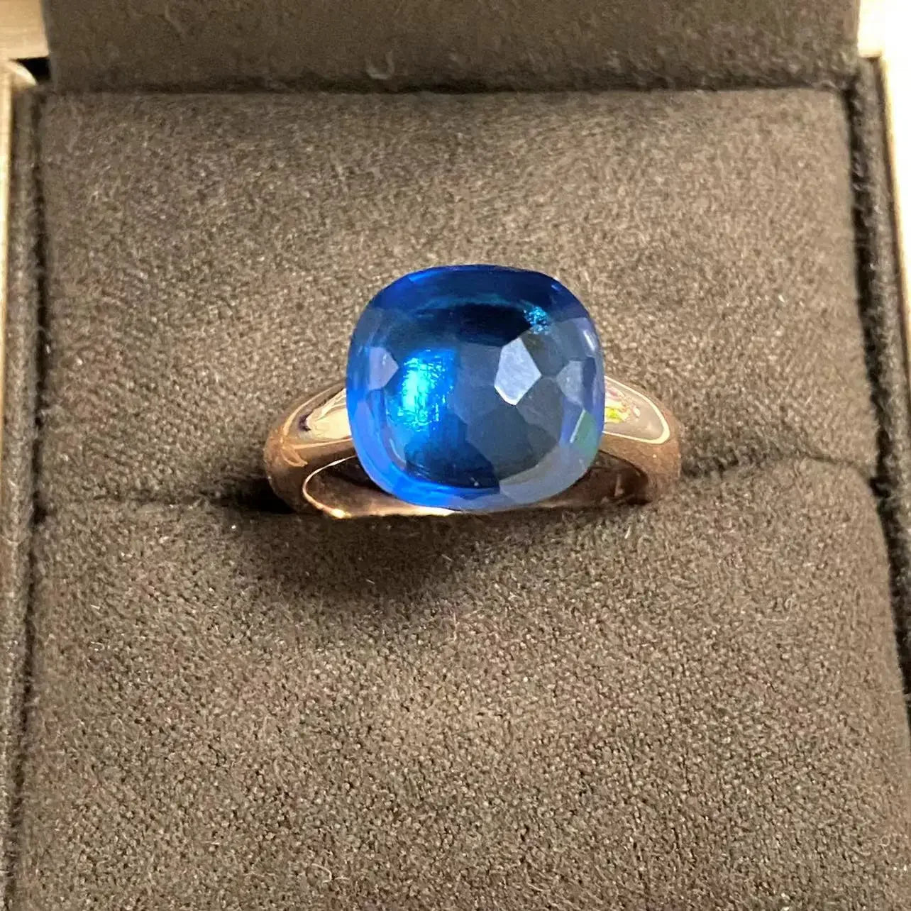Trendy 12.6mm Flat Rose Gold Ring 35 Candy Colors Green Amethyst Turquoise Crystal Jewelry Gift for Women