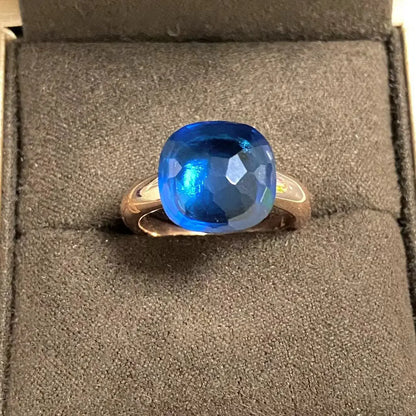 Trendy 12.6mm Flat Rose Gold Ring 35 Candy Colors Green Amethyst Turquoise Crystal Jewelry Gift for Women
