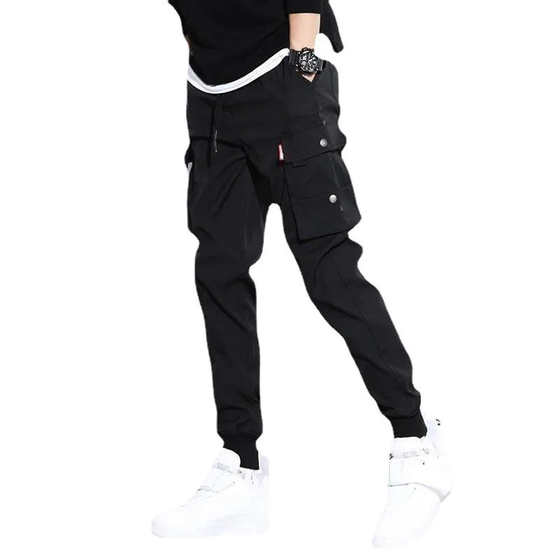 2025 New Men's Cargo Pants Casual Hip Hop Hit Color Multiple Pockets Trousers Streetwear Ribbons Techwear Sweatpants ﻿