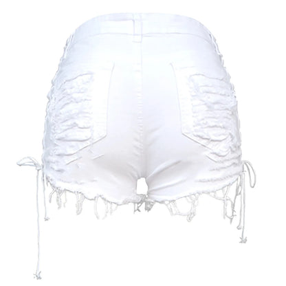 Sexy High Waist Tassel Broken Denim Shorts Female Summer Korean Version Raw Edge Wide Leg Loose Plus Size Jean Shorts Women