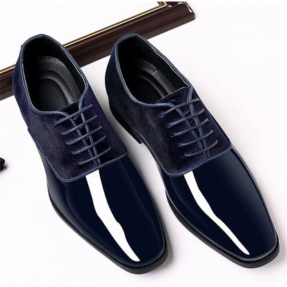 Men's Oxford Shoes High Gloss Low Top Square Toe Lace-Up Formal Suit Tuxedo Dress Shoes For Business Casual Shoe For Men