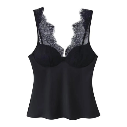 Women's Elegant Camisoles Sexy Splice Lace Sleeveless Sling Top Fashion Slimming Vintage Tank Top 2026 New Lady Street Wear