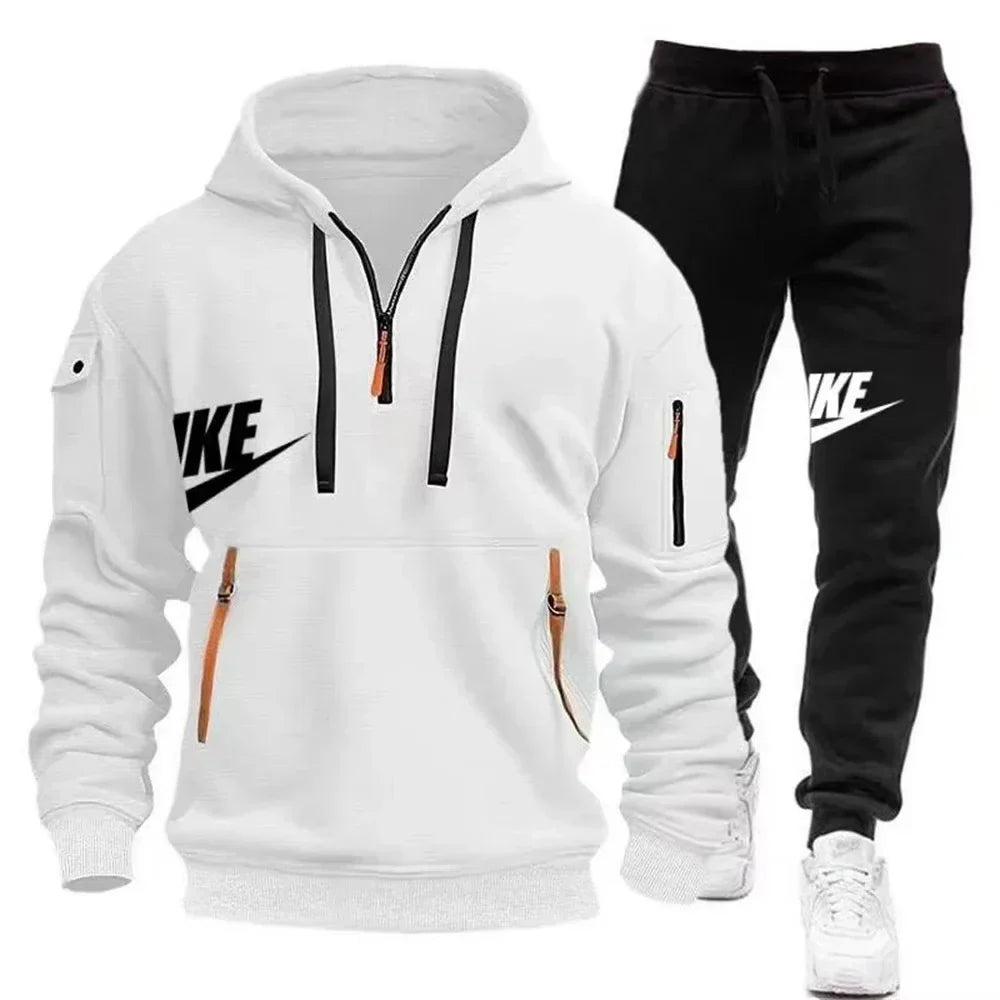2025 New men's autumn and winter suit zipper hoodie + trousers suit casual men's sportswear warm suit