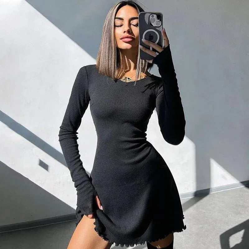 Women 2024 Spring Autumn Fashion Long Sleeve Knitted Streetwear Bodycon Short Mini Dress Wholesale Items For Business