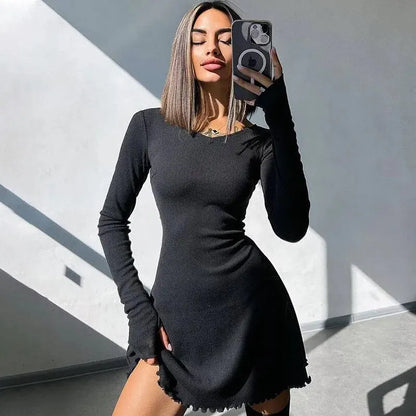 Women 2024 Spring Autumn Fashion Long Sleeve Knitted Streetwear Bodycon Short Mini Dress Wholesale Items For Business