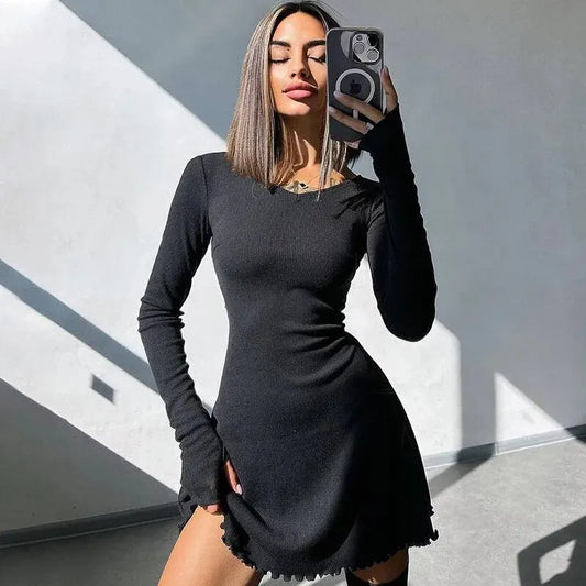 Women 2024 Spring Autumn Fashion Long Sleeve Knitted Streetwear Bodycon Short Mini Dress Wholesale Items For Business