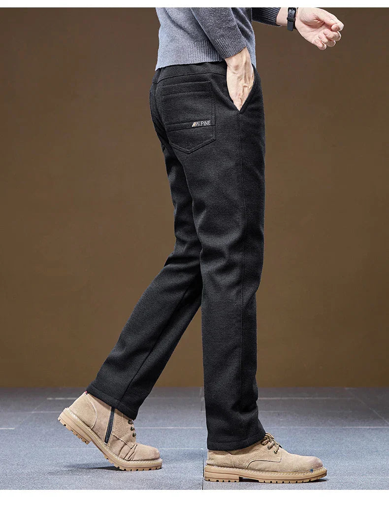 Men's Winter Casual Pants Thick Fleece Warm Elastic Waist Straight Slim Trousers Light Business Comfort Daily Wear Thermal Pants