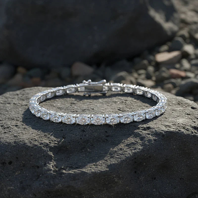 0.3-1.5CT Oval Cut Moissanite Hip-hop Tennis Bracelets for Women Men Lab Diamond Wedding Party 100% S925 Silver Chain
