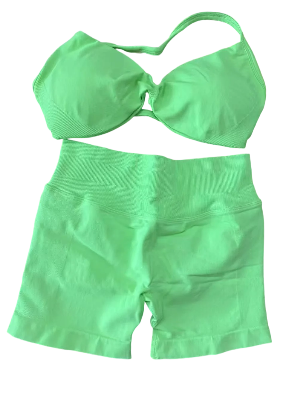 Impact Womens 2 Piece Yoga Set Strappy Seamless Sports Bra and High Waist Scrunch Shorts for Gym Workout and Fitness Training