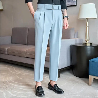 Quality Male Boutique Men Formal Wear Wedding Dress Trousers Men Belt Design British Style Business Casual Slim Suits Pants 3XL