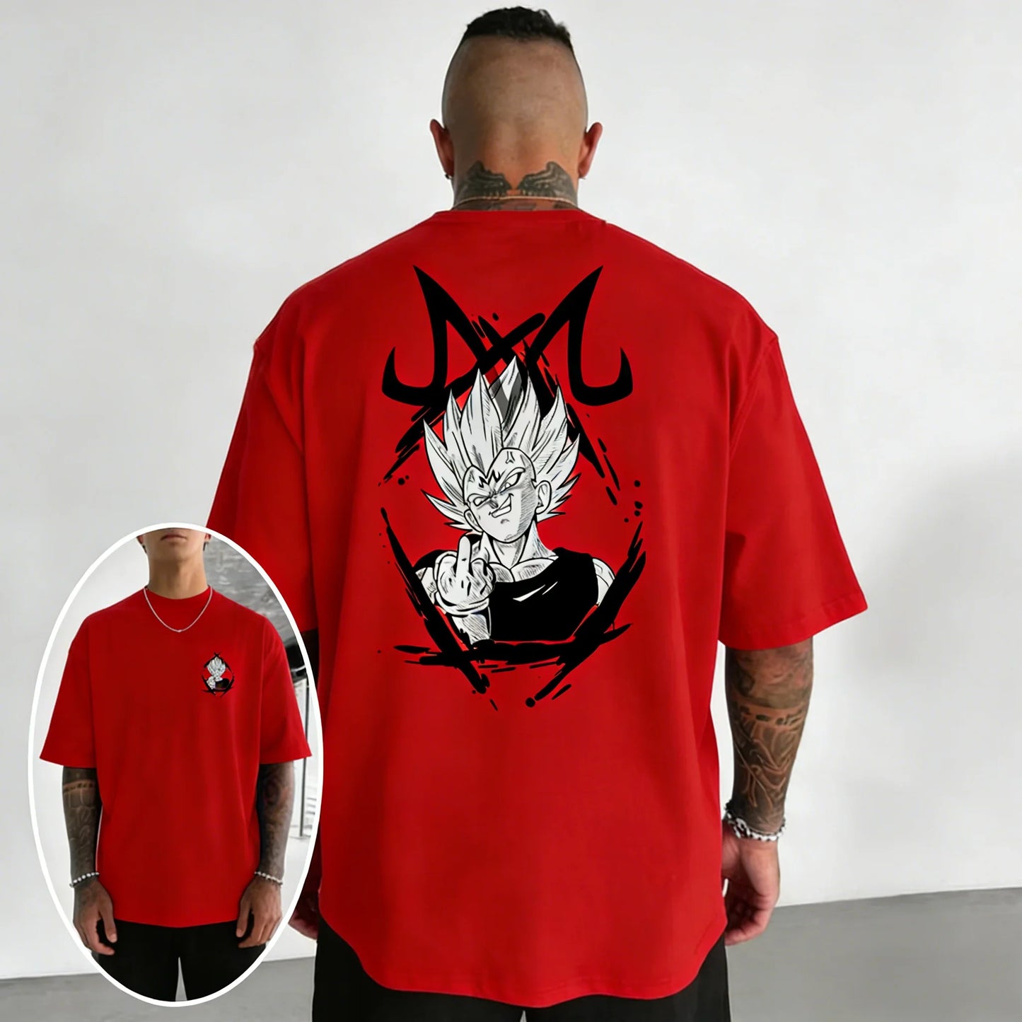 Oversized Cotton T-shirt Summer New Vegeta Print Men's Street Hip-hop Loose Casual Short Sleeved Top
