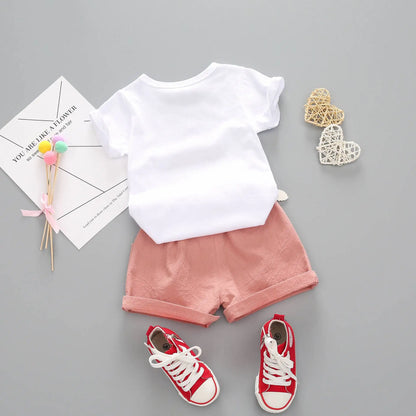 summer girls clothing set 2pcs tracksuit children cotton suit kids cartoon outfits short sleeve baby girls clothes sets