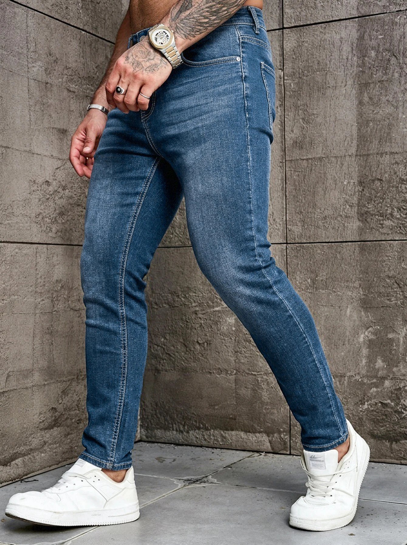 Men's Casual Slim Fit Stretch Denim Jeans Fashion Skinny Blue Jeans Male High Waist Streetwear Denim Pants for Daily Wear