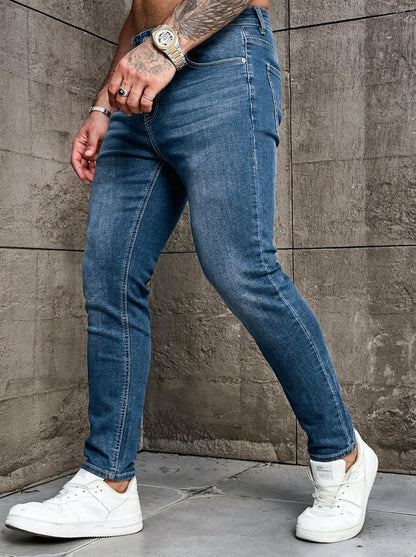 Men's Casual Slim Fit Stretch Denim Jeans Fashion Skinny Blue Jeans Male High Waist Streetwear Denim Pants for Daily Wear