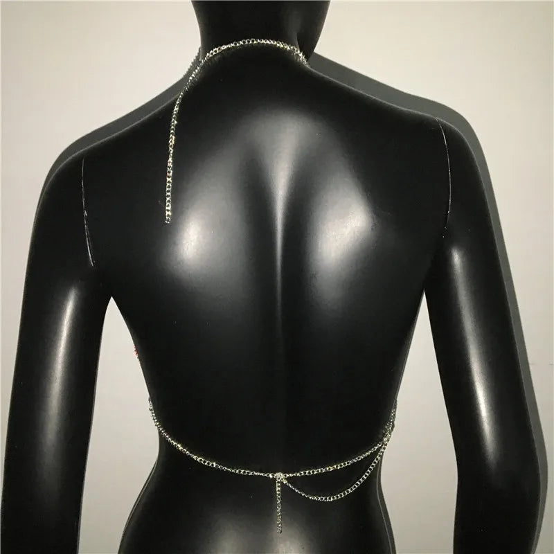 Fashion Summer Backless Tank Top Women Shiny Rhinestone Metal Sequins Halter Neck Camisole Rave Festival Party Crop Tops