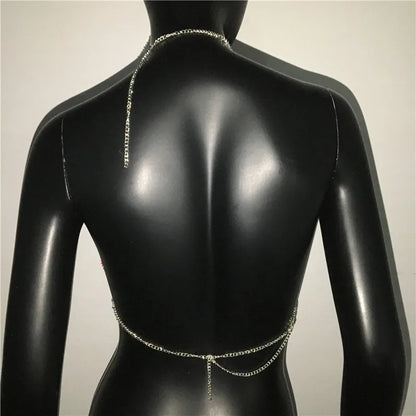 Fashion Summer Backless Tank Top Women Shiny Rhinestone Metal Sequins Halter Neck Camisole Rave Festival Party Crop Tops