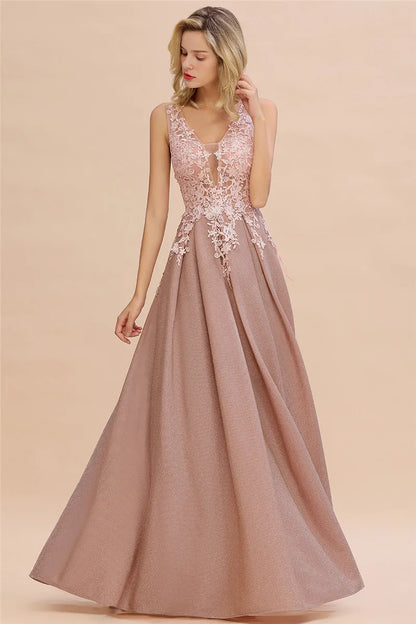 Dusty Pink Bridesmaid Dresses Appliques Lace V Neck Illusion Blue Burgundy Silver For Bride Wedding Party Prom Gowns Vestidos