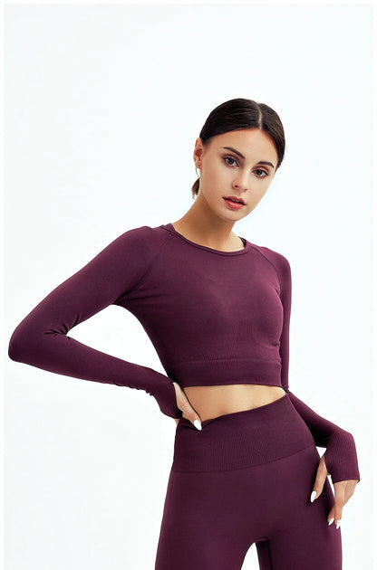 2/3Pcs Women Seamless Fitness Yoga Suit Workout Long Sleeve Crop Top Shirt Sports Bra High Waist Running Leggings Gym Clothing
