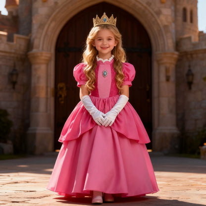 Princess Peach Baby Girls Cosplay Dress Kids Vestidos Birthday Party Dresses Carnival Halloween Costume Ball Gown Clothing