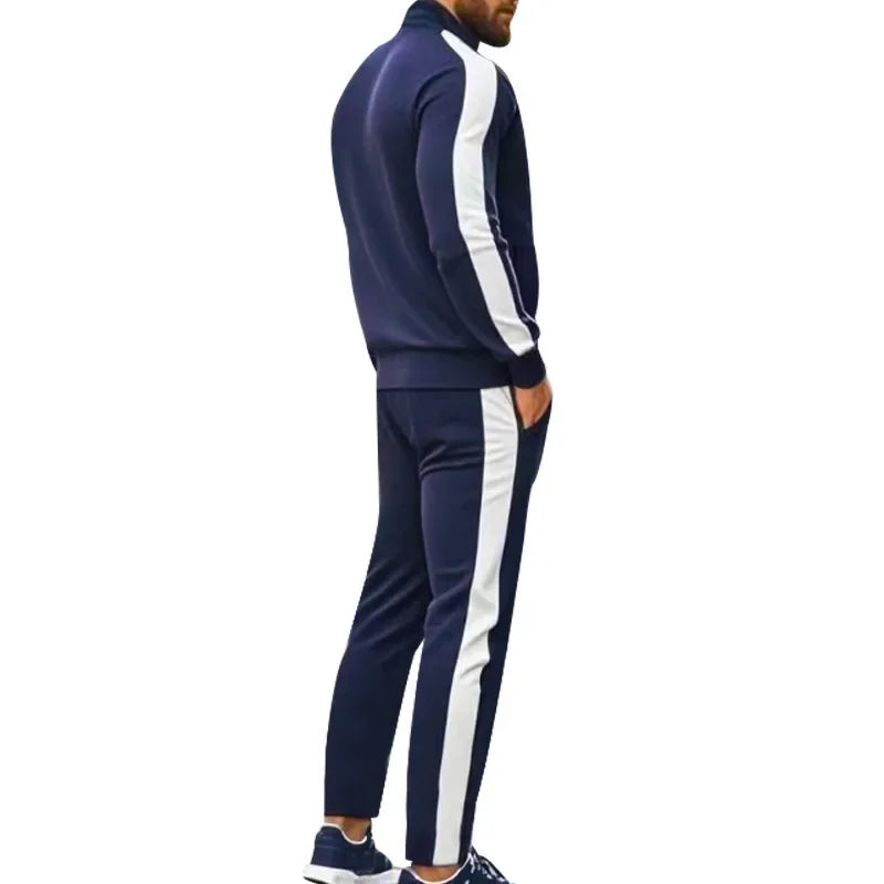 2025 Spring Autumn Men's 2-Piece Set Color Blocking Zipper Stand Collar Casual Sports Jacket Sweatshirt Trousers Suit