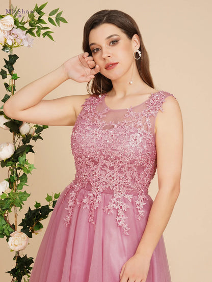 Dusty Pink A Line Short Cocktail Dreses Tulle Appliques Scoop Neck Graduation Homecoming Evening Formal Prom Party Gown Vestido