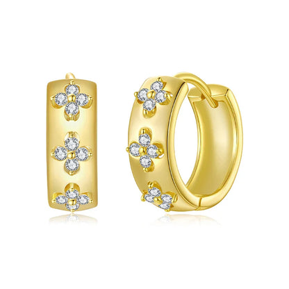 Four-Leaf Clover Moissanite Huggies Earrings 925 Sterling Silver Flower Hypoallergenic Jewelry for Women Lucky Gift