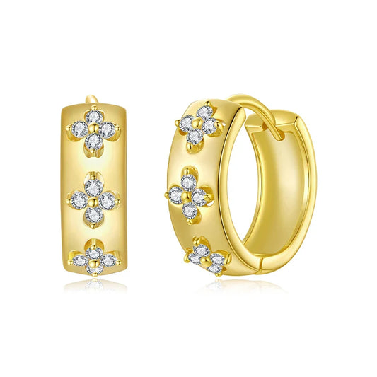 Four-Leaf Clover Moissanite Huggies Earrings 925 Sterling Silver Flower Hypoallergenic Jewelry for Women Lucky Gift