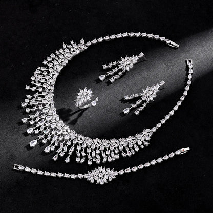 2024 New 4-piece Bride Zirconia Women's Party Jewelry Set, Deluxe Dubai Nigeria CZ Crystal Wedding Necklace Set