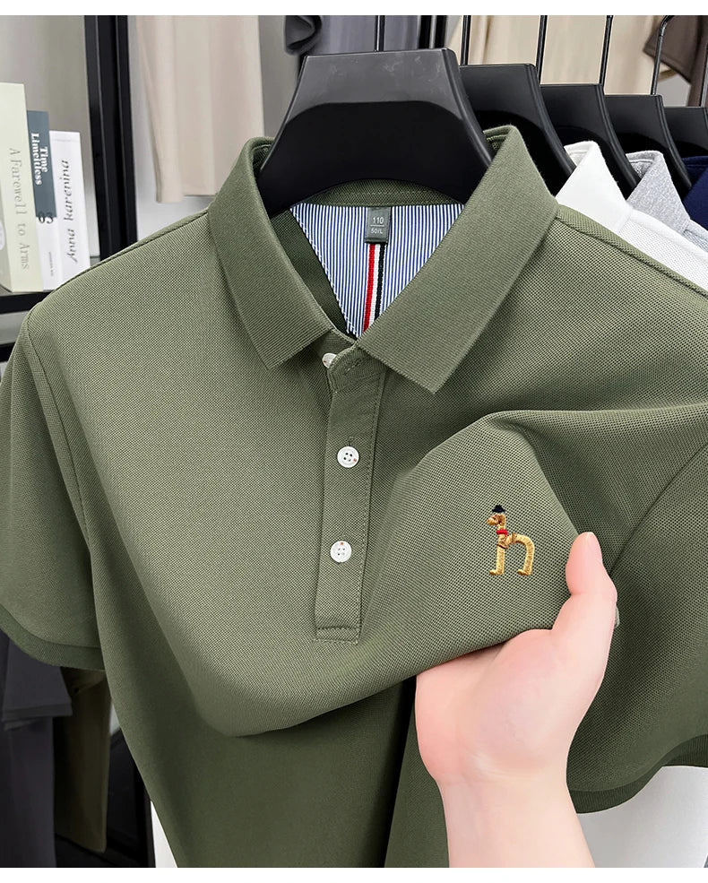 High end luxury brand short sleeve polo shirt summer new trend cute dog embroidery design T-shirt casual Korean golf men's wear
