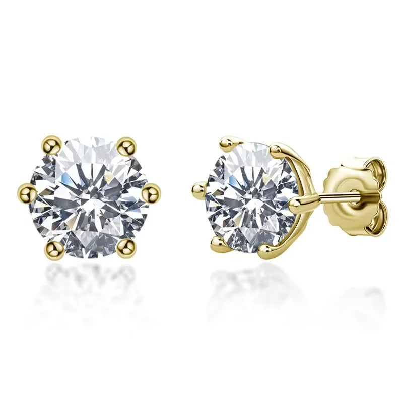 Real 0.5ct/1ct/2ct D Color Moissanite 925 Sterling Silver Gold Plated Stud Earrings For Women Wedding Fine Jewelry Gift