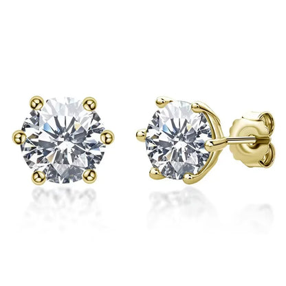 Real 0.5ct/1ct/2ct D Color Moissanite 925 Sterling Silver Gold Plated Stud Earrings For Women Wedding Fine Jewelry Gift