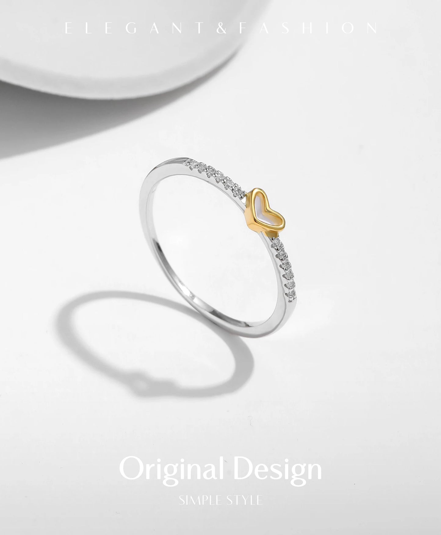 925 Sterling Silver Simple Romantic Heart Finger Ring Trendy Metallic Contrast Design Rings For Women Fine Jewelry