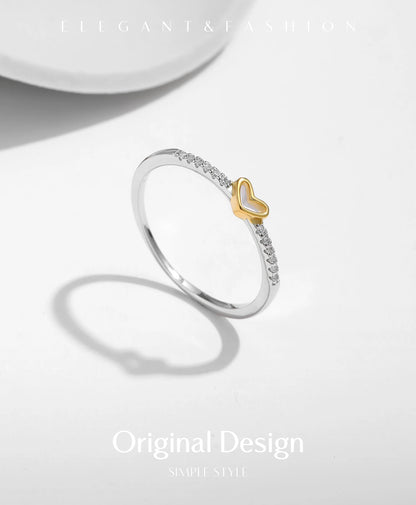 925 Sterling Silver Simple Romantic Heart Finger Ring Trendy Metallic Contrast Design Rings For Women Fine Jewelry
