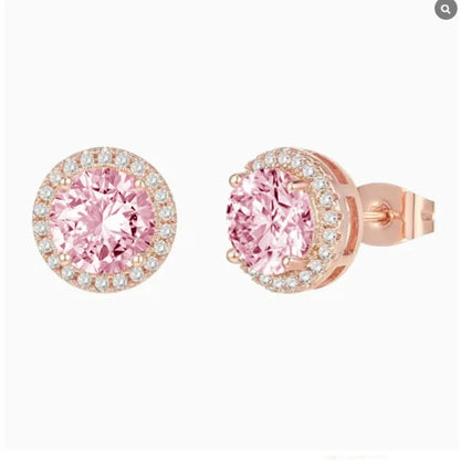 100% moissanite 925 Sterling Silver 6.5mm halo stud earring rose gold  Ear  Jewelry with GRA  pink moissanite earring for women