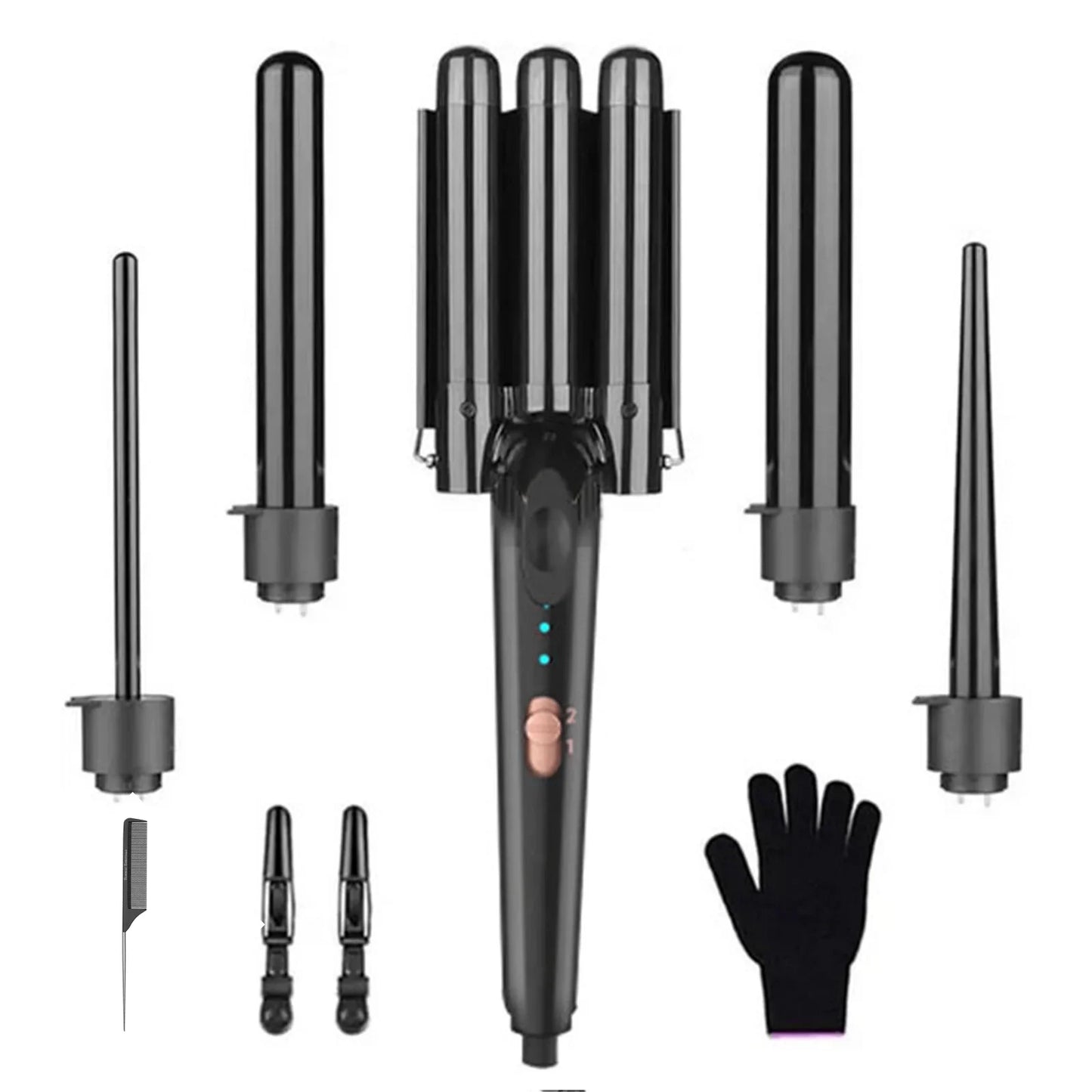 5 in 1 Hair Curlers Set with Curling Brush, 0.35”-1.25” Hair Curler Wand for Hairstyle and Heat Resistant Gloves and Hair Clip