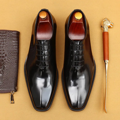 Genuine Leather Shoes for Men Dress British Business Party Lace Up Black Square Toe Fashion Casual Formal Suit Handmade Men Shoe