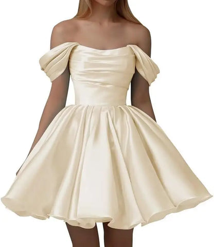 Off the Shoulder Satin Homecoming Dresses for Teens Short A Line Cowl Neck Prom Cocktail Party Gowns HOCO Girls School Dress