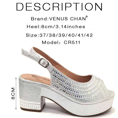 Wedding Shoes for Women Bride Platform Heels Italian Full Drill Design Elegant Shoes and Bags Matching Set
