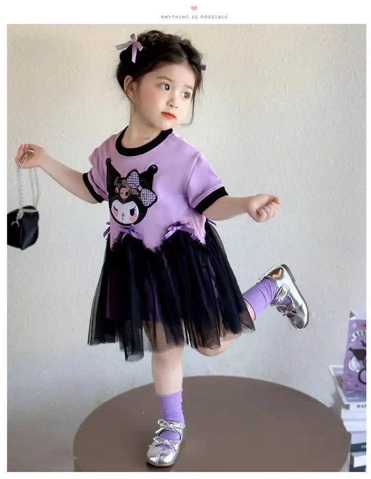 Princess Style Short Sleeve Dress for Girls Baby Mesh Skirt Summer New Arrival Children's Clothing Casual Daily Skirt