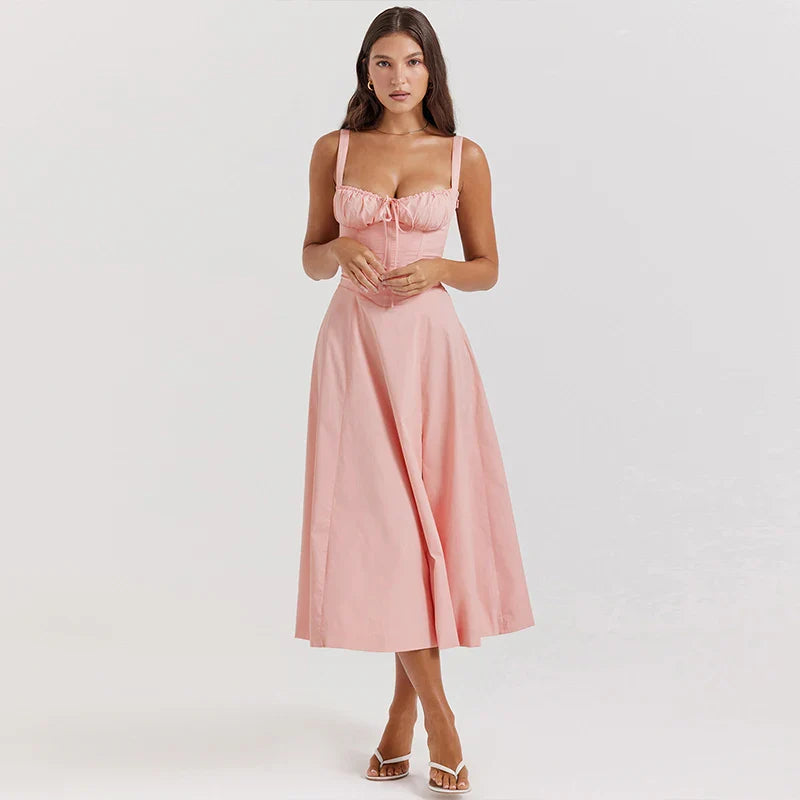 Women's Summer Floral Print Dresses Sweet Elegant Midi Holiday Dress Casual Slit Blue Lace Up Dresses 2023