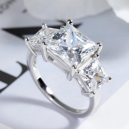 Princess Cut 3 Gems Moissanite Wedding Rings for Women Couple Jewelry Girl's Birthday Gift Lab Diamond Band Pure S925