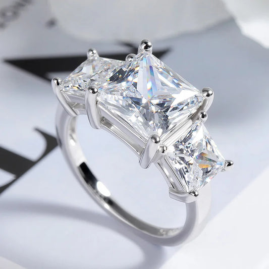 Princess Cut 3 Gems Moissanite Wedding Rings for Women Couple Jewelry Girl's Birthday Gift Lab Diamond Band Pure S925