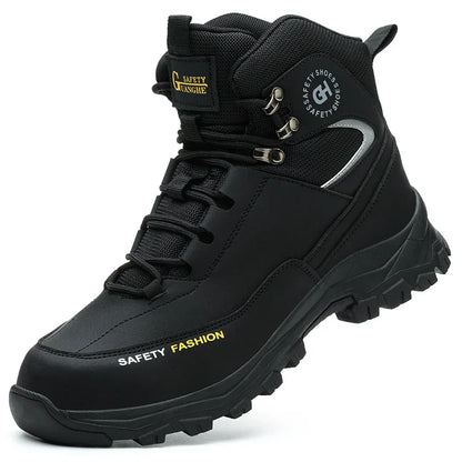 Men Work Boots Puncture-Proof Waterproof Work Shoes Steel Toe Safety Boots Industrial Indestructible Boots Side Leather Shoes