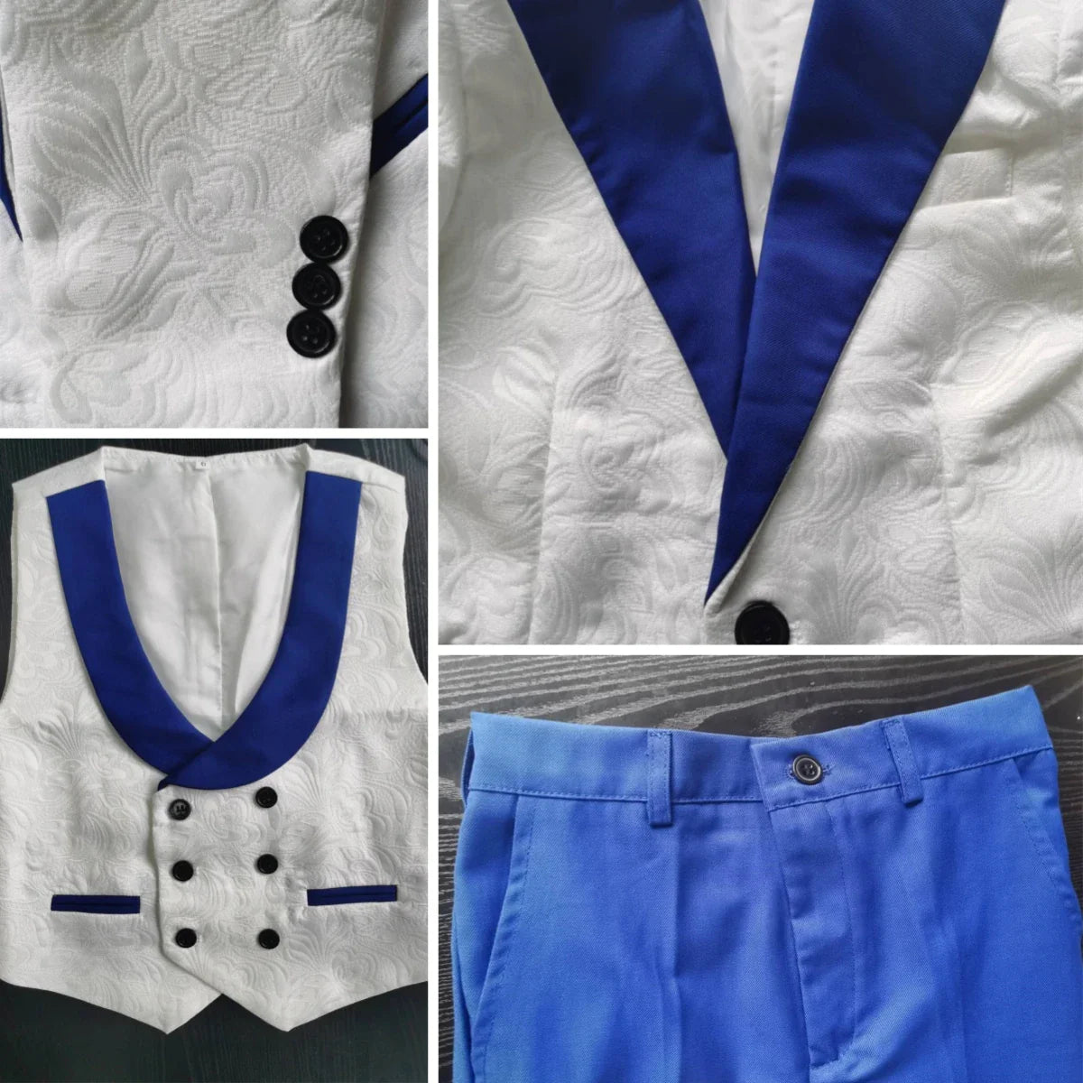 Premium Boys White And Light Blue Contrast Formal Suit Set 4PCS Design Elegant Occasion Wear For Wedding Banquet Performance