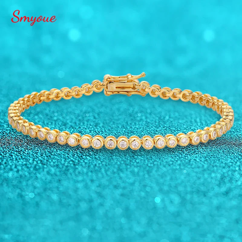 18k Plated 2mm Bubbles Moissanite Tennis Bracelet for Women Luxury Bangles 100% Sterling Silver 925 Full Diamonds Chain